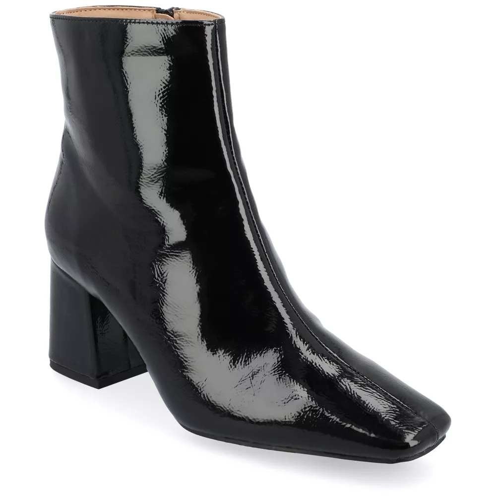 Journee Collection Haylinn Black Patent Square Toe Block Heel Booties 8
